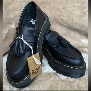 NEW Dr. Martens Adrian Quad Black Leather Platform Tassel Loafers Women's 6